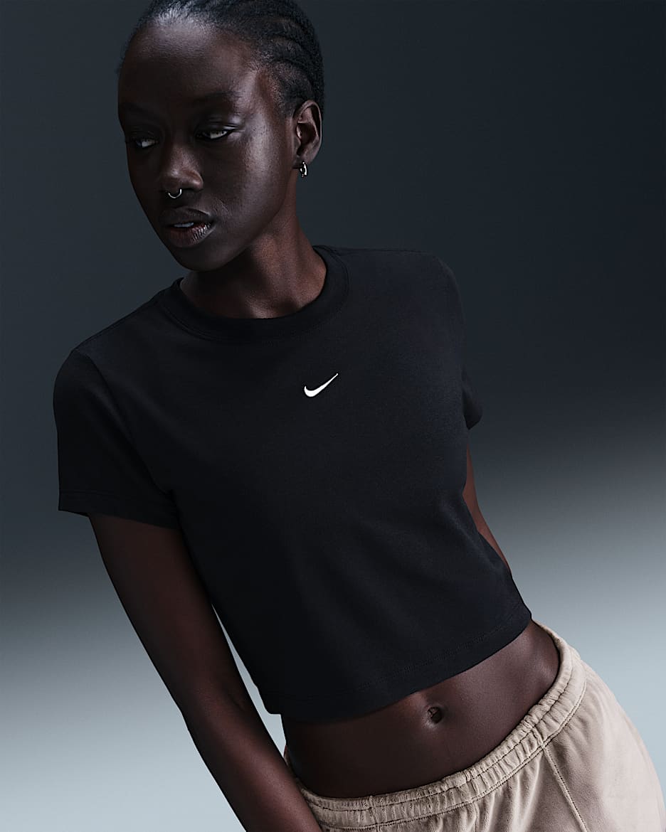 ★ Nike★ Sportswear Chill Knit Crop T-shirt W Black White Nike Sportswear Chill Knit Slim Black Long Sleeve Crop T